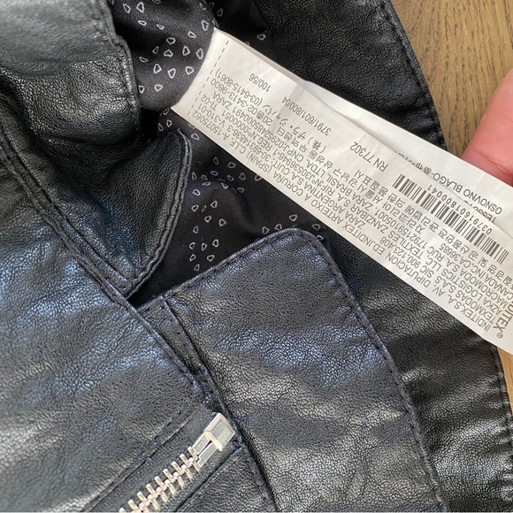 Zara leather-like black biker jacket, Girls size 4 - Picture 3 of 6